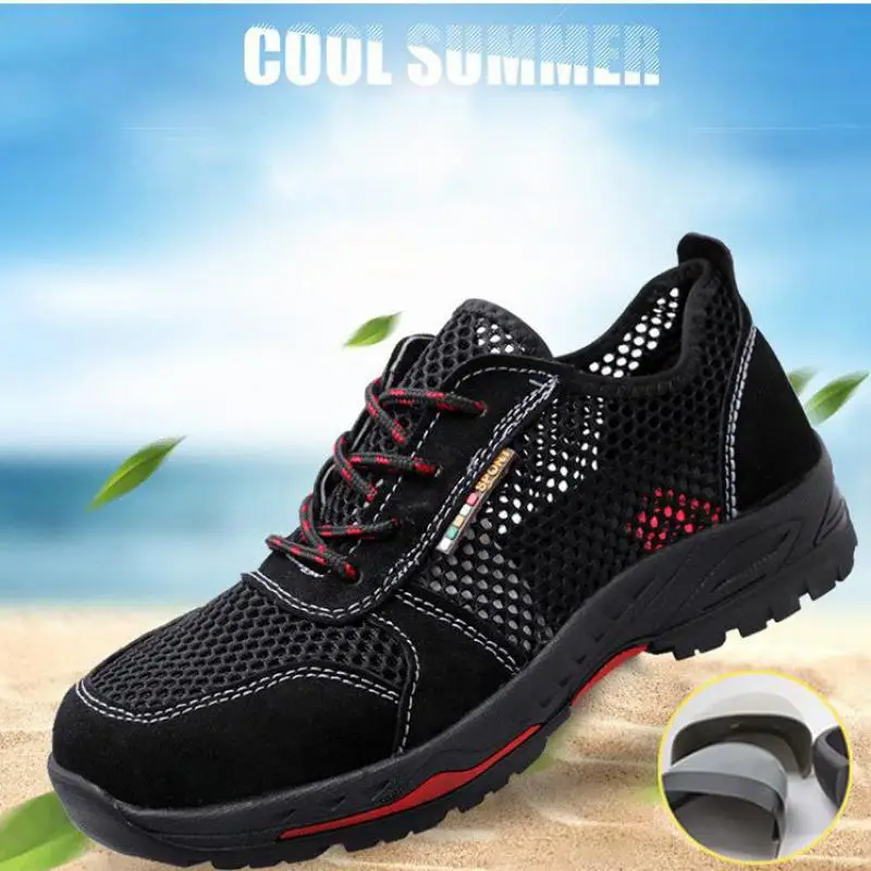 Black Mesh Protective Safety Shoes Men's Impact And Puncture Resistance Summer Breathable Work Shoes Zapatos De Seguridad Mujer