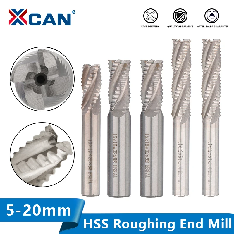 XCAN Roughing End Mill HSS Milling Cutter 4 Flute 5-20mm CNC Machine Tool Router Bit Metal Milling Tool HSS Cutter