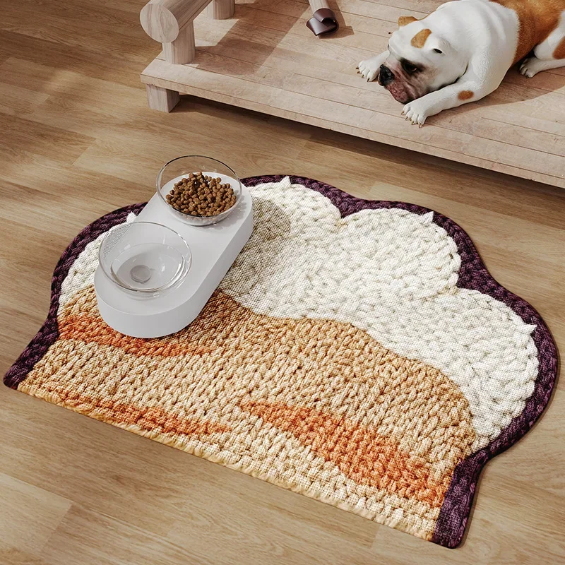 Cartoon Cat Paw Pet Placemat Cute Non-Slip Absorbent Floor Covering for Eating Wear-Resistant and Leak-Proof Food Decoration Mat