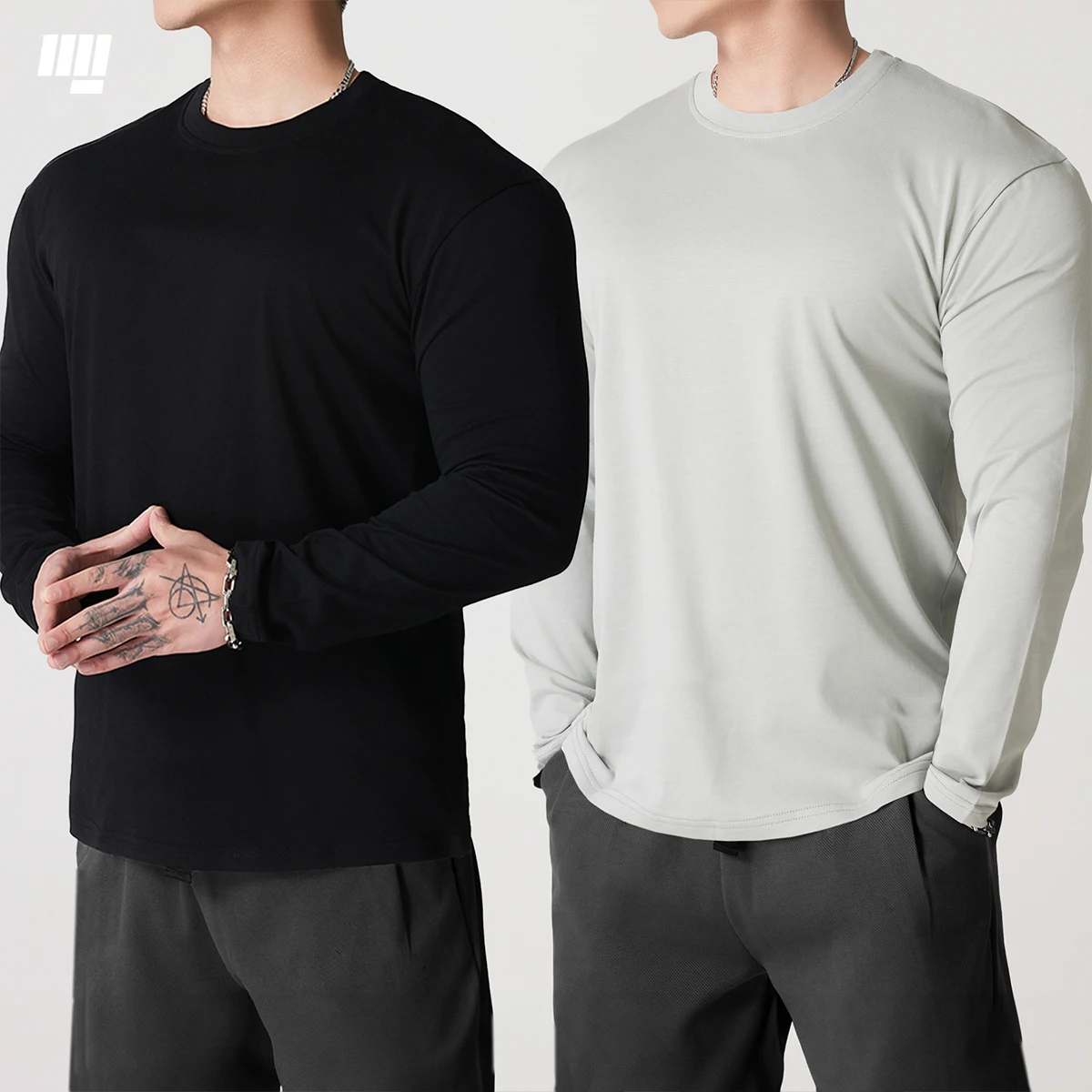 EASTPOWER High End 7A Long Sleeve T-Shirt Men's Shoulder Fit White round Neck Sport Fitness Base Shirt Quick Dry Training Top