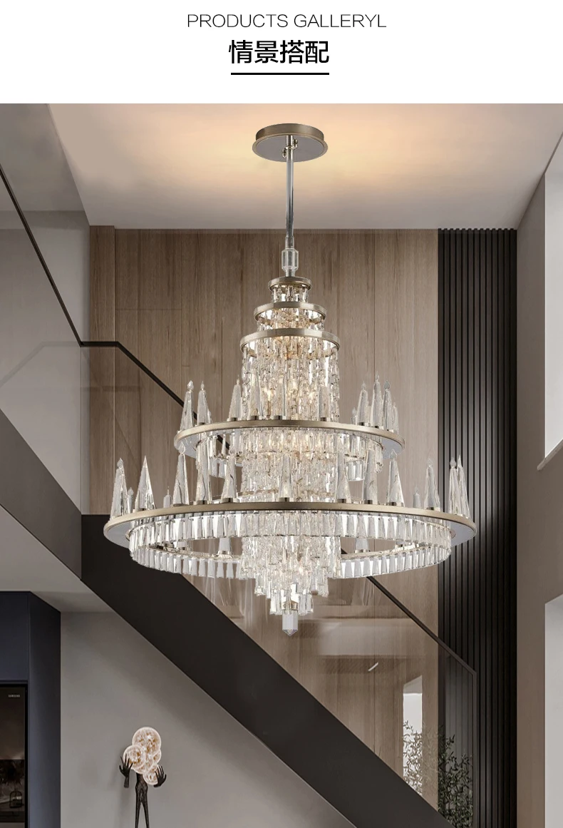 European Classical Crystal Chandelier LED American Chandeliers Lights Fixture Luxurious Villa Hotel Home Stair Hall Droplight