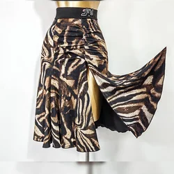 Leopard and Black Two Side Wear Latin Dance Dress Women Latin Dance Skirt Ballroom Tango Chacha Belly Dancing Performamnce