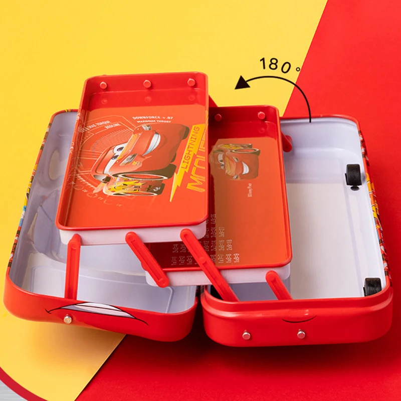 Disney Pixar Cars กล่องดินสอเด็กกล่องเครื่องเขียนขนาดใหญ่ความจุ McQueen รถสามมิติกล่องดินสอของขวัญอนุบาล