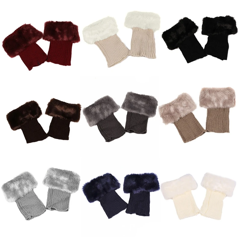 

Women Girls Winter Warm Crochet Knit Boot Cuffs Thicken Furry Plush Solid Color Stretchy Short Leg Warmers Socks