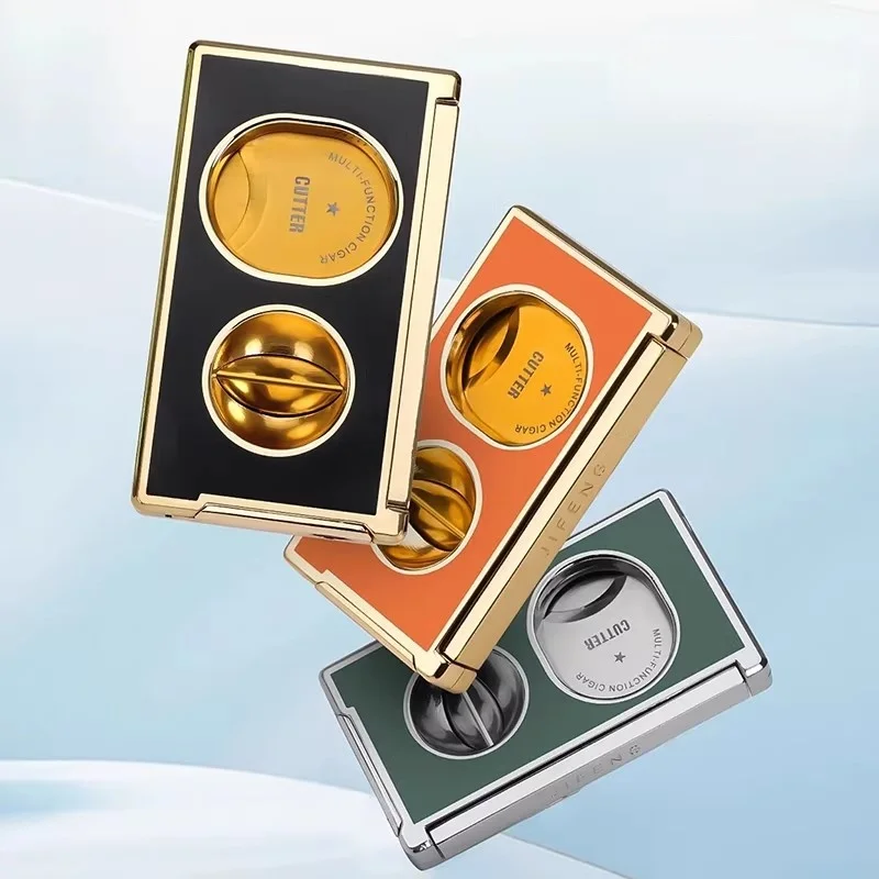 

JIFENG Seasonal Wind Triple-In-One Flat-Cut V-Shape Sharp Portable Semi-Automatic Multi-Functional Cigar Cutter with Hole Punch