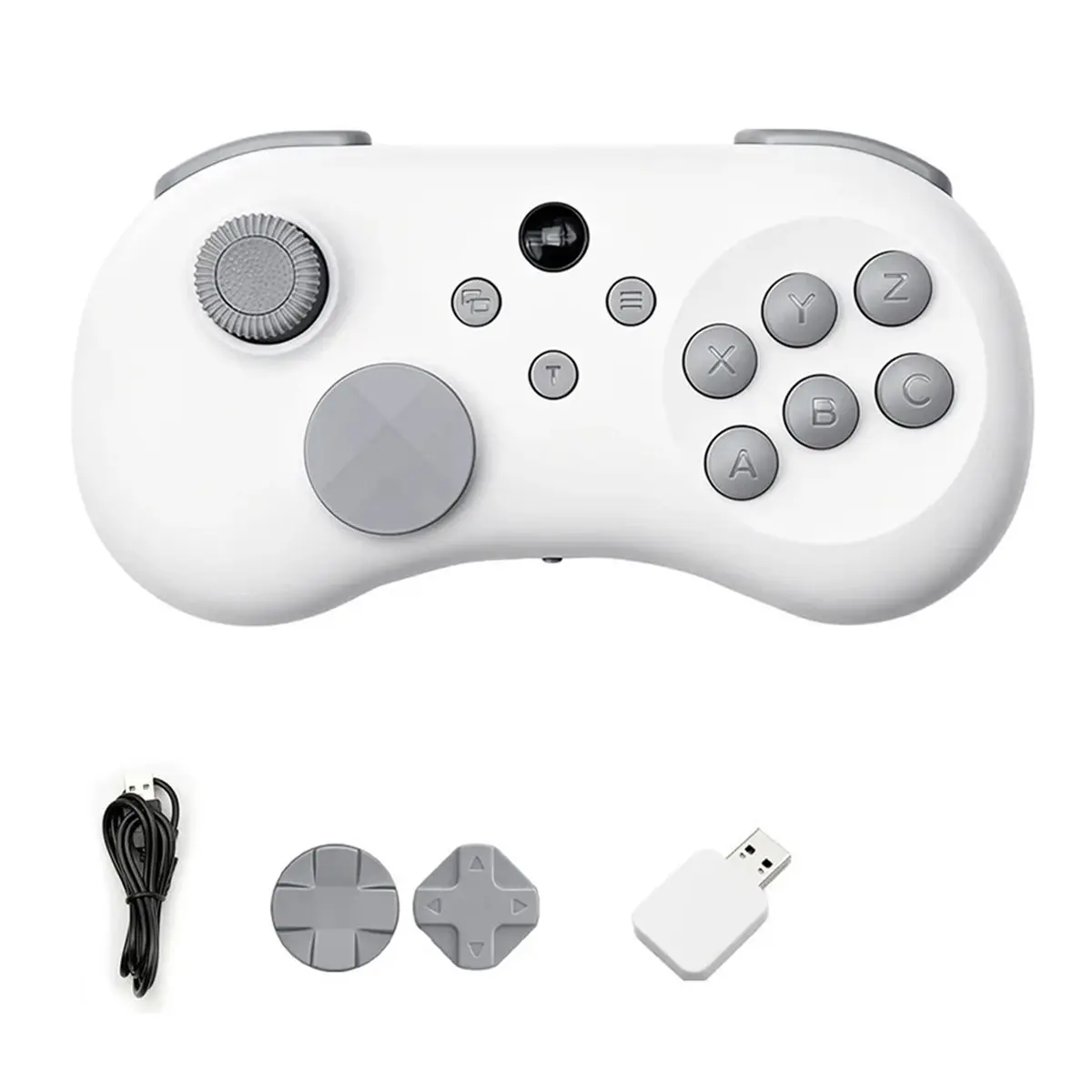 DT75BG Y04 Wireless Game Controller with Receiver for Switch/PC/ - Hall Effect Joystick 6-Button Layout Gamepad White