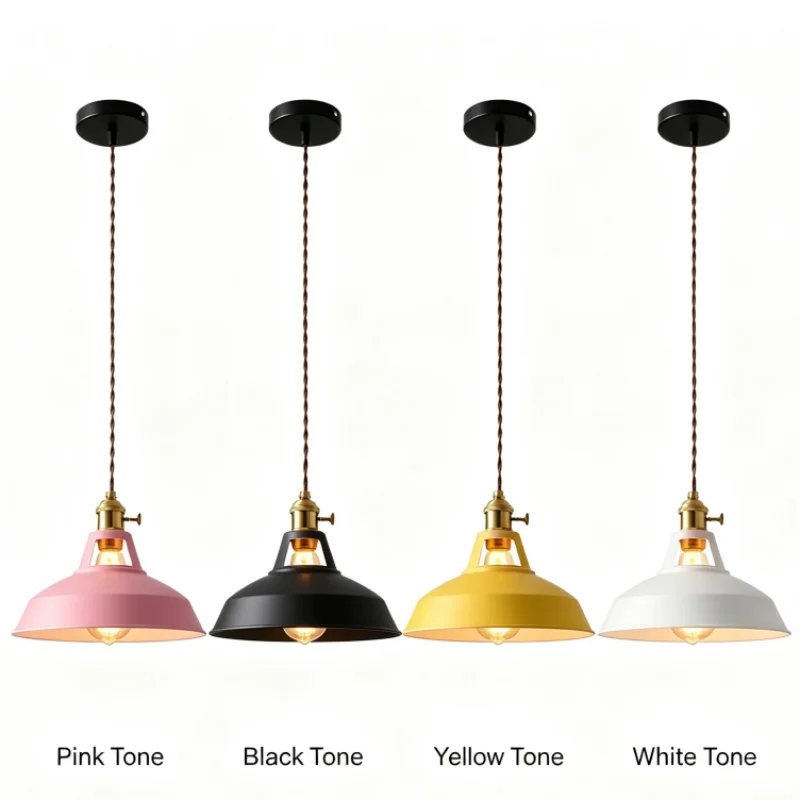 Nordic Retro Multi Color Industrial Pendant Iron Lampshade E27 Hanging Lamp Kitchen Island Dining Cafe Bar Chandelier