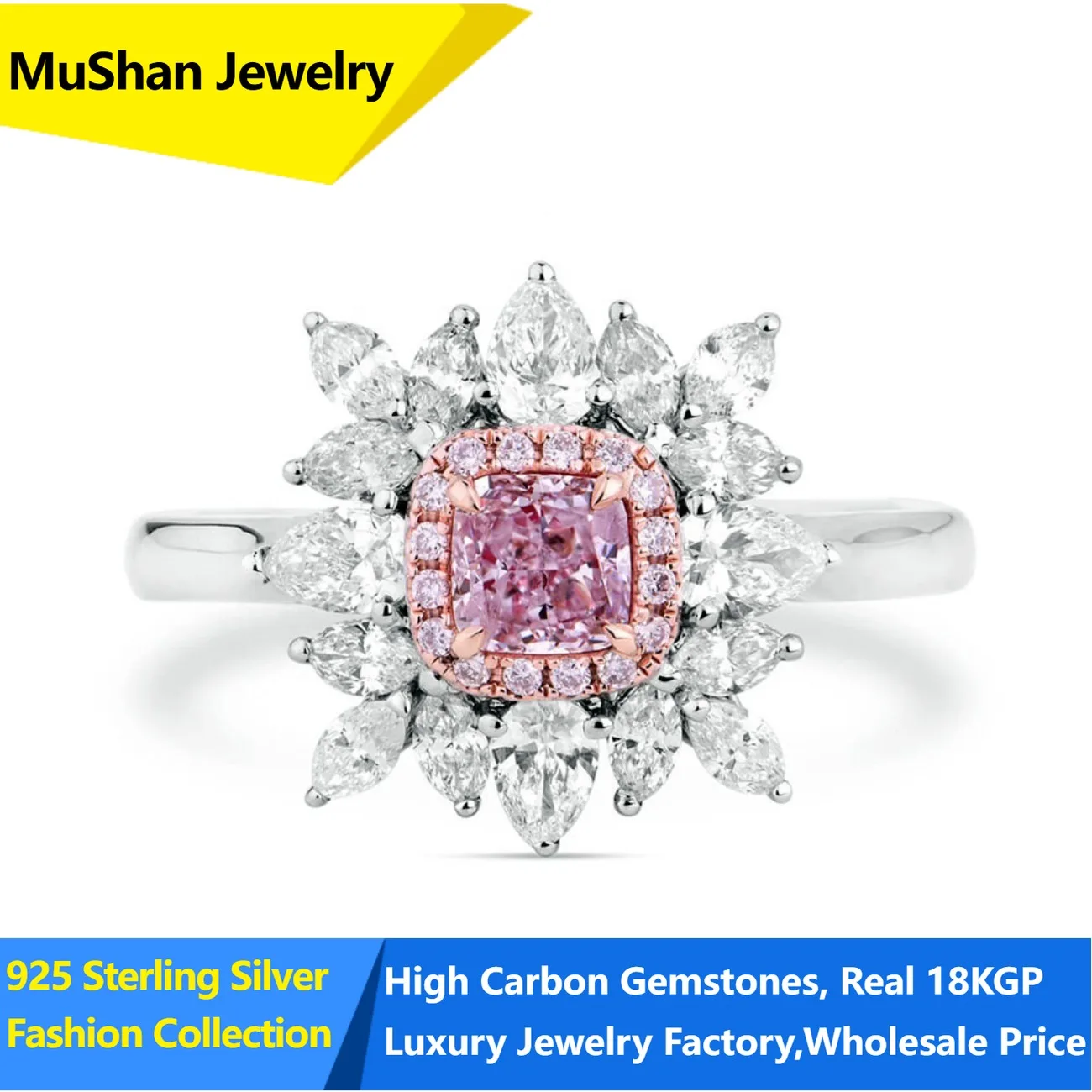 MuShan Jewelry Factory 925 Sterling Silver Rings Wedding Band for Women Certificate High Carbon Gemstones Ring s925 Fine Jewelry