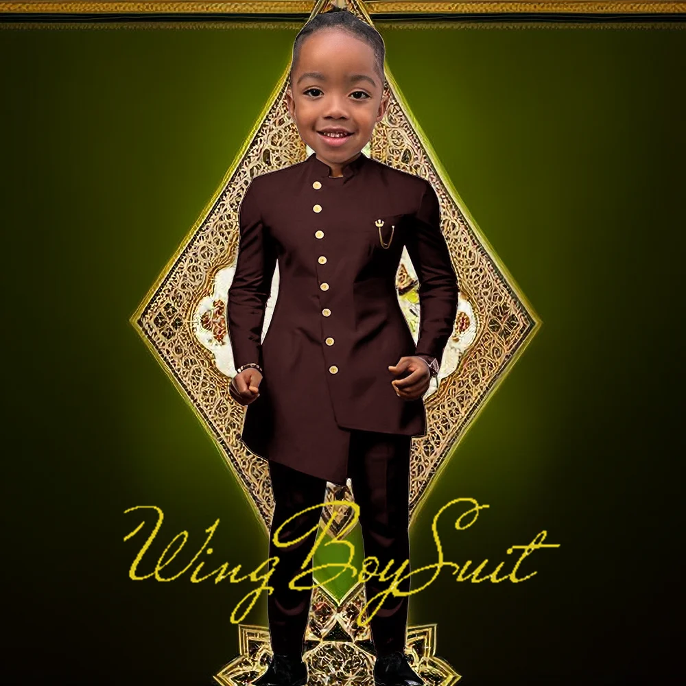 African Style Boys Wedding Tuxedo 2-piece Set Kids Suit Long Jacket Pants Single Breasted 2-16 Years Old Custom Suit Child