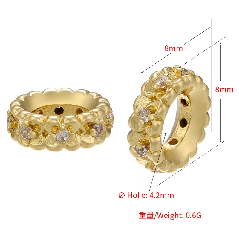 ZHUKOU 6/8mm beads for jewelry making CZ Zircon Petal Spacer Beads Brass beads for women bracelets Accessories wholesale VZ282