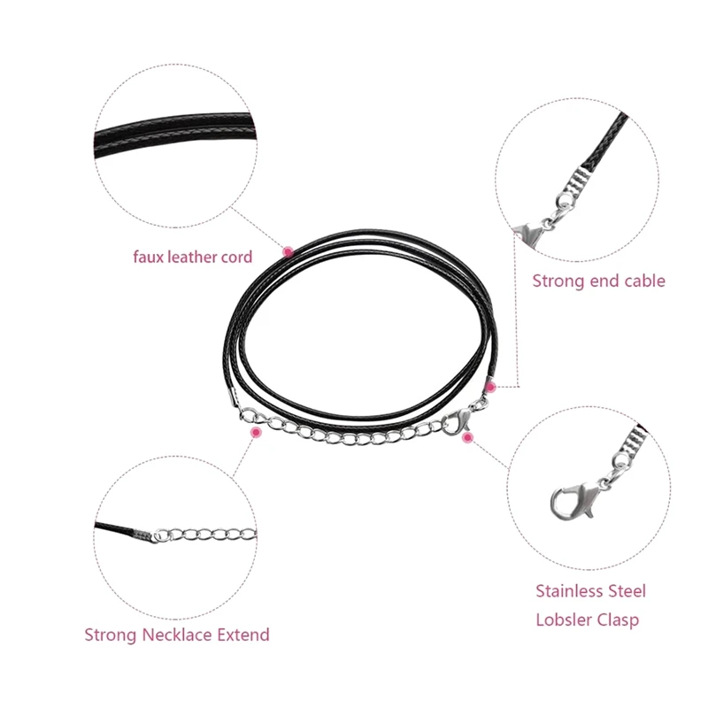 100Pcs 18Inch 1.5Mm Black Wax Cord Necklace Rope Bracelet Faux Leather Cord Buckles Bulk For Jewelry Making Supplies