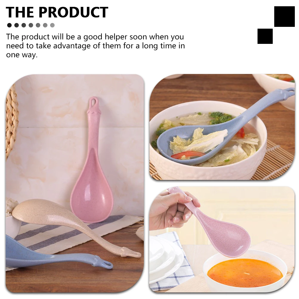 

4pcs Long Handle Soup Creative Food Serving For Home Porridge Household Rice Spoon Wood Material Comfortable Handle