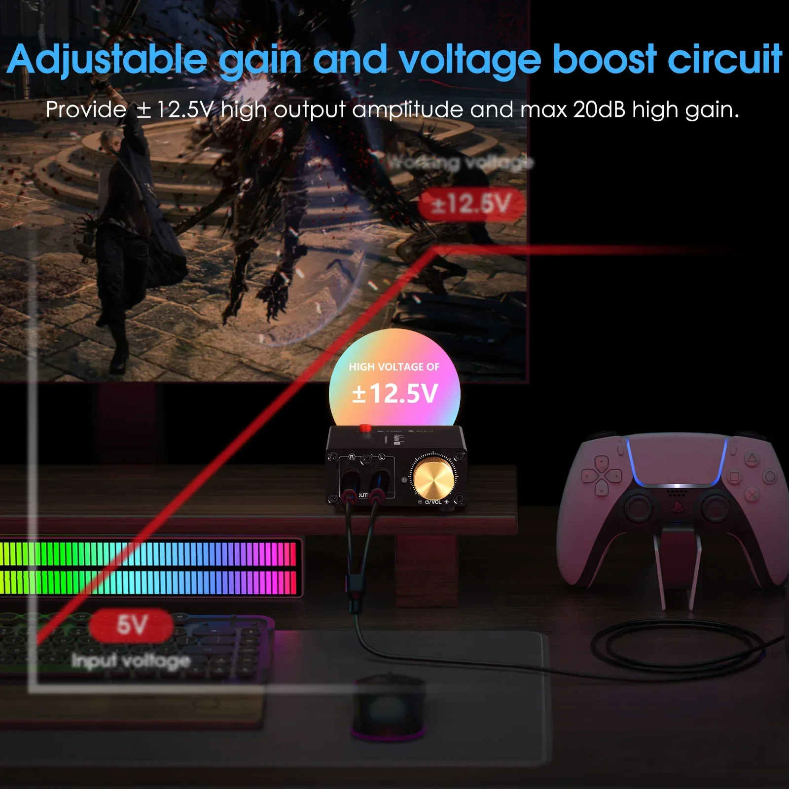 Douk Audio L1MINI 미니 스테레오 라인 레벨 부스터 앰프, 오디오 프리앰프, 20dB 게인 및 볼륨 조절