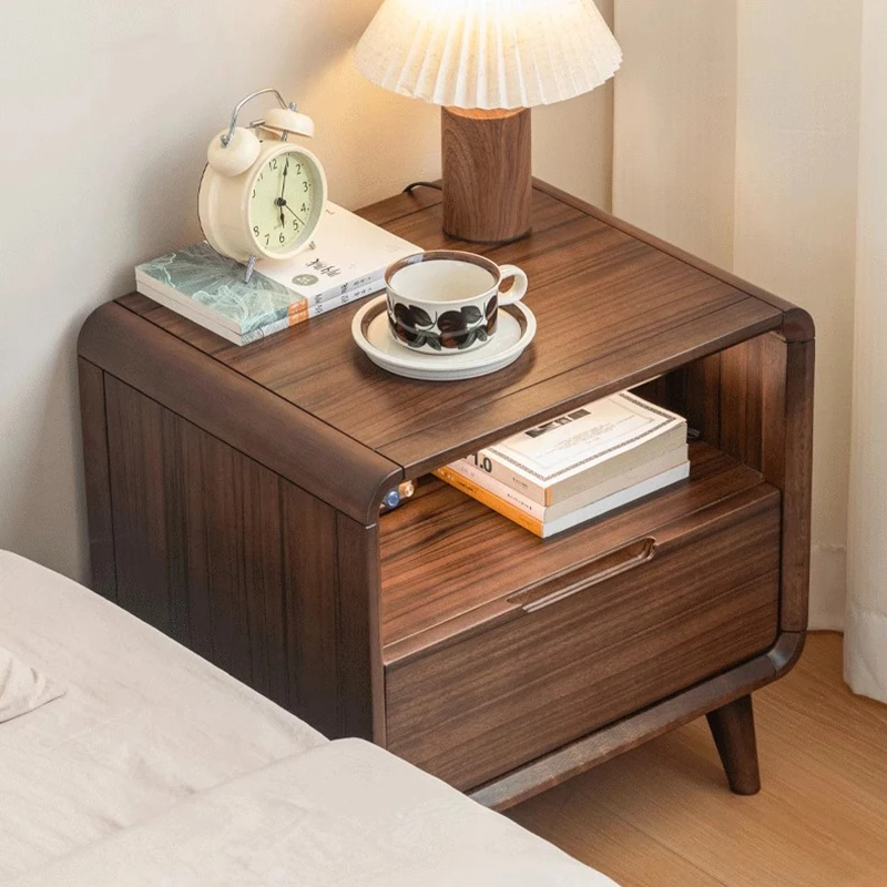 

Wood Bedroom Bedside Table Mobile Coffee Cabinets Drawers Luxury Storage Nightstand Organizer Mesa De Noche Trendy Furniture
