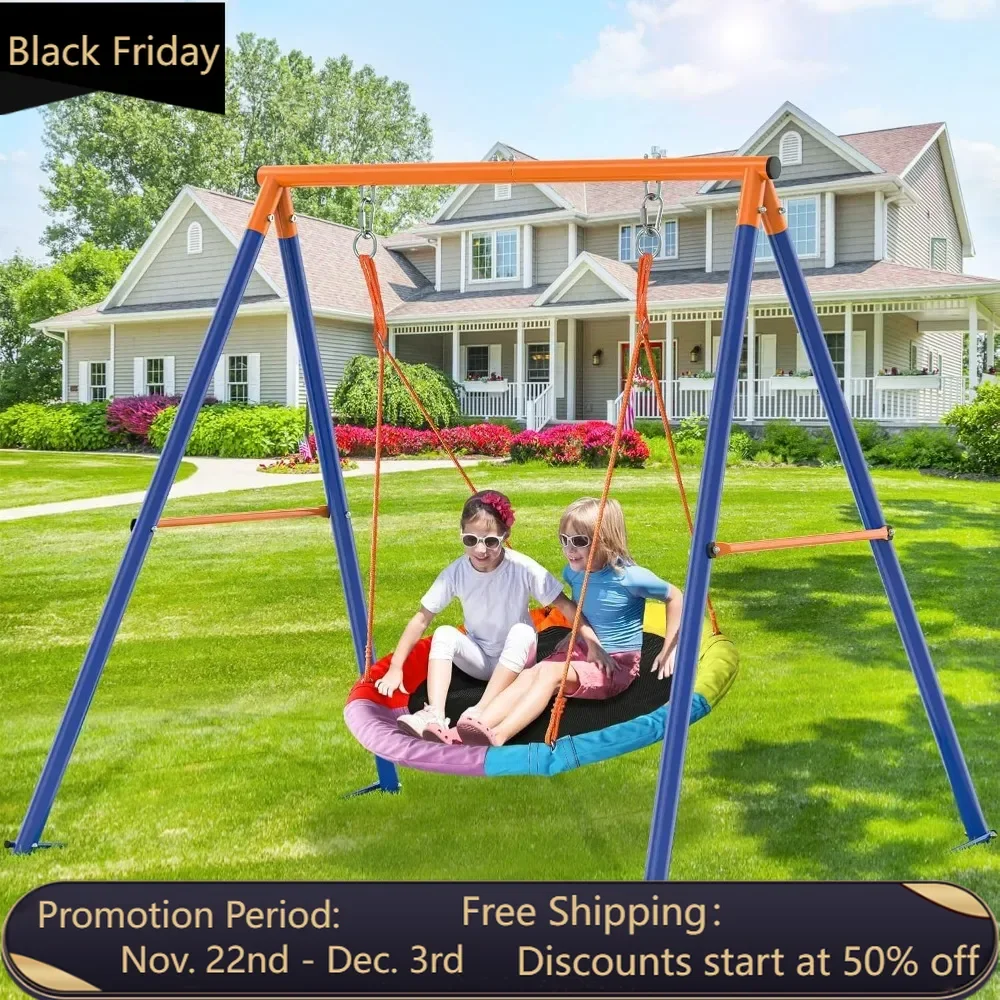 Plate swing, with bracket, 440 pound swing set, heavy-duty metal frame and adjustable rope, safe waterproof circular