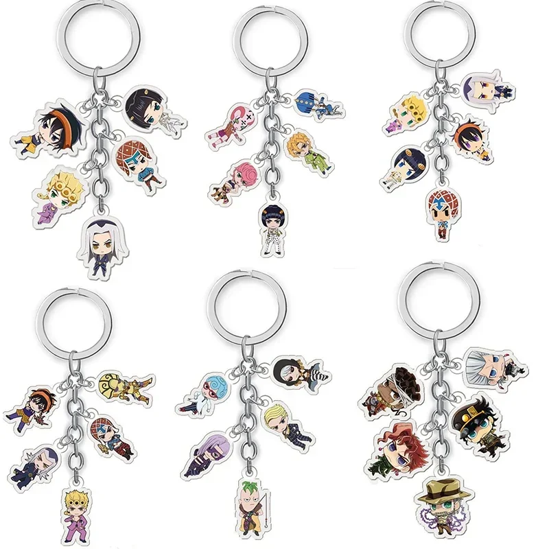 New Anime Jojos Bizarre Adventure Keychain Cartoon Figure Acrylic Key Ring Kujo Jotaro Ghirga Narancia Bruno Pendant Accessories