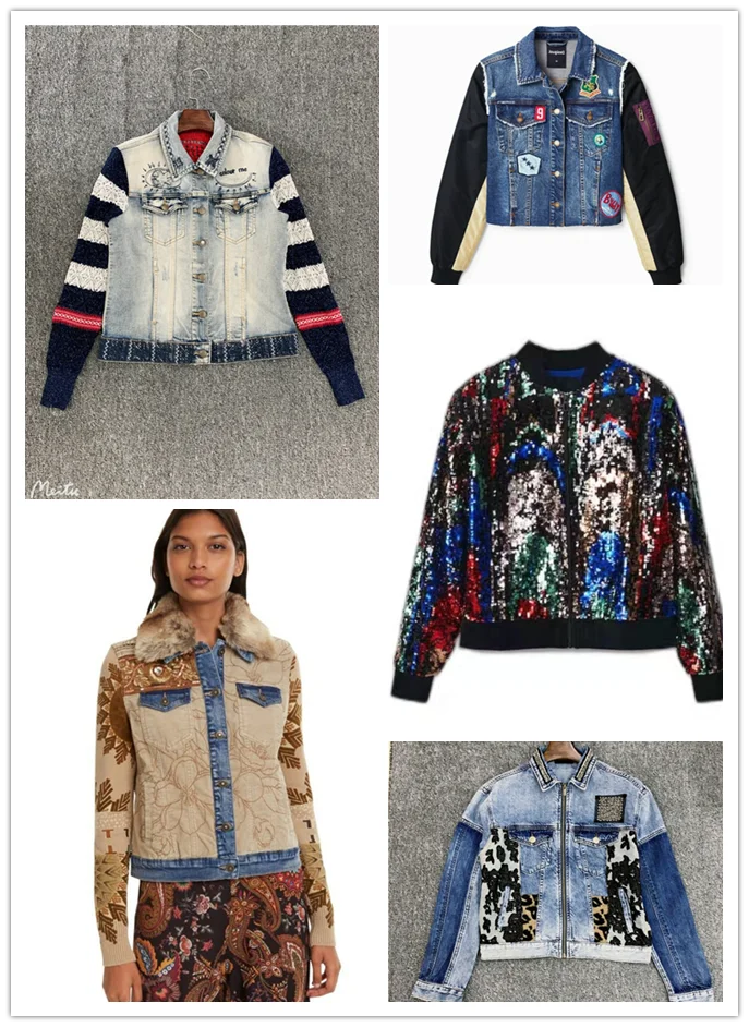 Foreign trade original single Spanish printing embroidery exquisite embroidery denim jacket