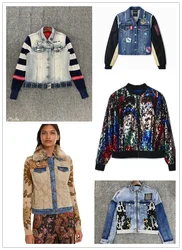 Foreign trade original single Spanish printing embroidery exquisite embroidery denim jacket