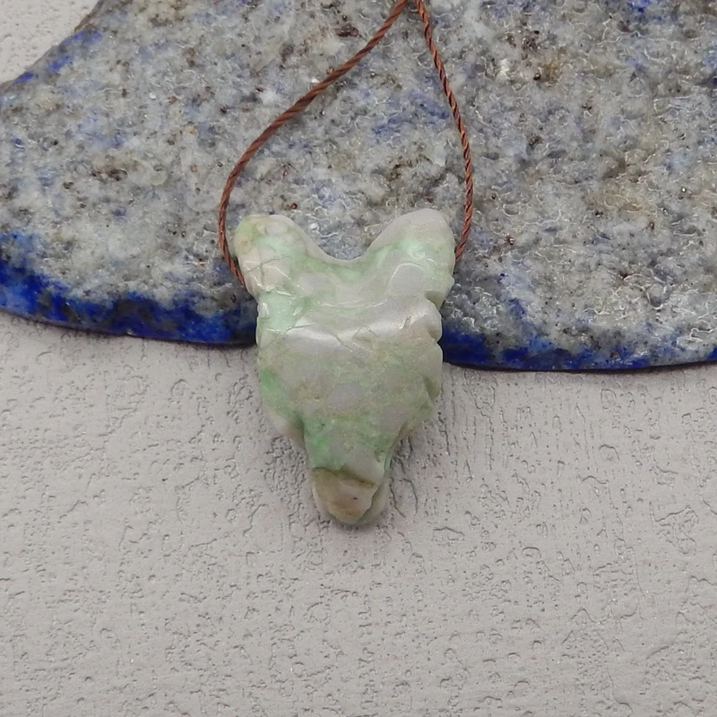 Natural Stone Variscite Wolf Head Pendant Bead,Handcarved Animal Pendant DIY Jewelry Necklace Accessories 25x17x10mm 4g