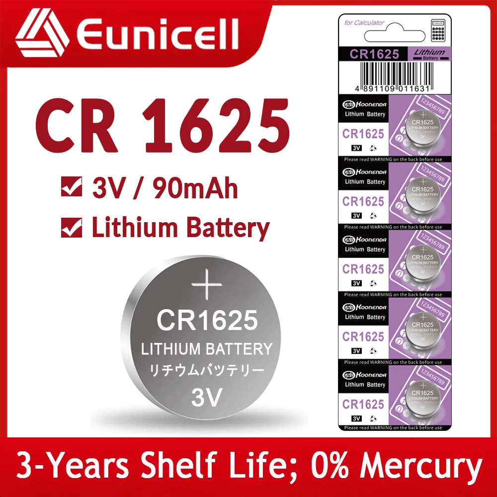 Eunicell 3V 90mAh CR1625 Coin Cells Batteries CR 1625 DL1625 BR1625 LM1625 ECR1625 Lithium Button Battery For Watch Remote Key