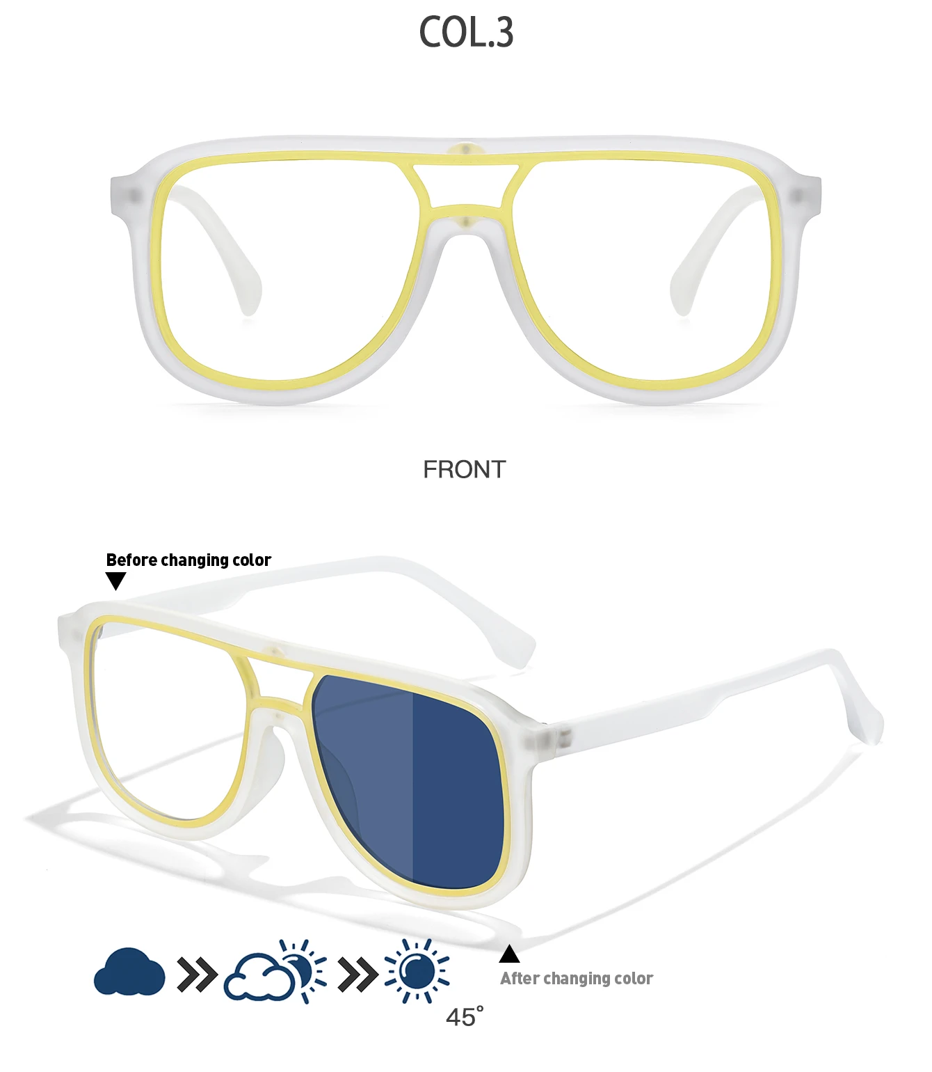 Photochrome Fahrrad-Sonnenbrille, Unisex, quadratischer Rahmen, Farbwechsel zum Wandern, Laufen, Angeln, Strandsand – Geschenk für Männer und Frauen – Detail 6
