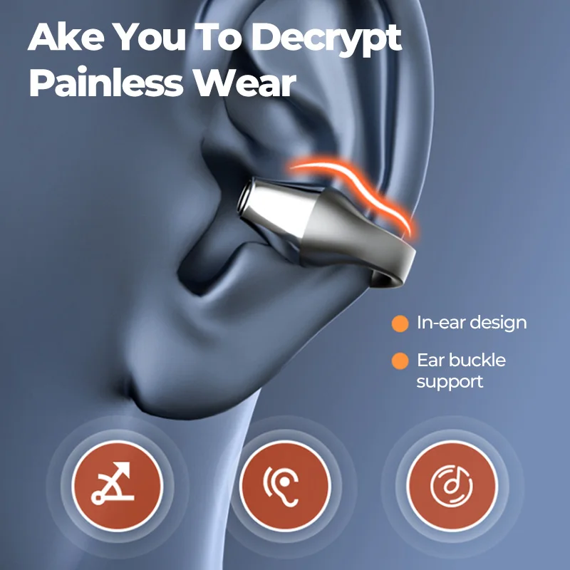 Headphone Nirkabel HiFi Konsep Konduksi Tulang TWS Bluetooth 5.2 Earphone Klip Telinga Headset Terbuka Musik Gaming Olahraga dengan Mikrofon