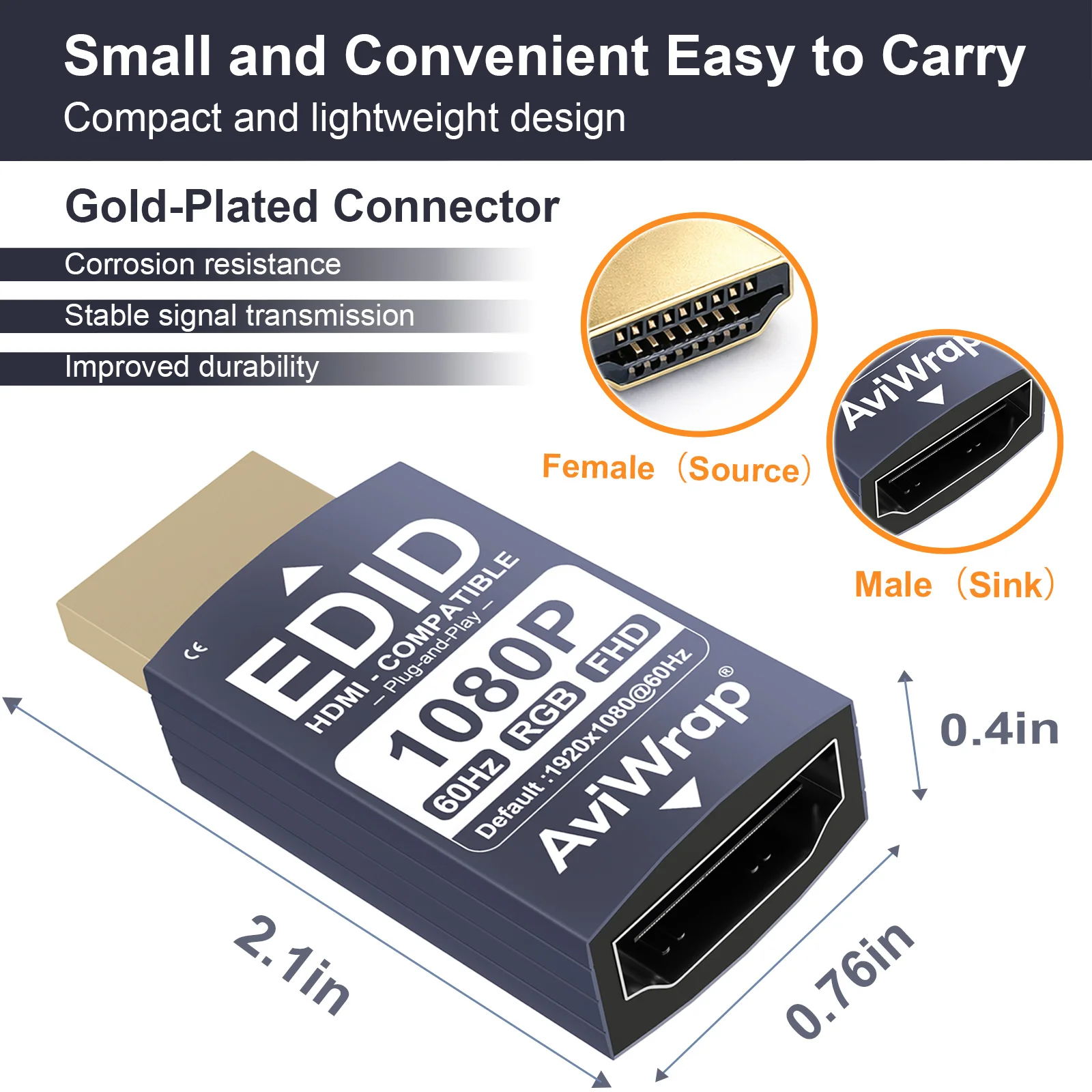 HDMI EDID Emulator Passthrough Adapter,1920x1080@60Hz Virtual Display Adapter,EDID Manager for AV Receiver and Video Splitter