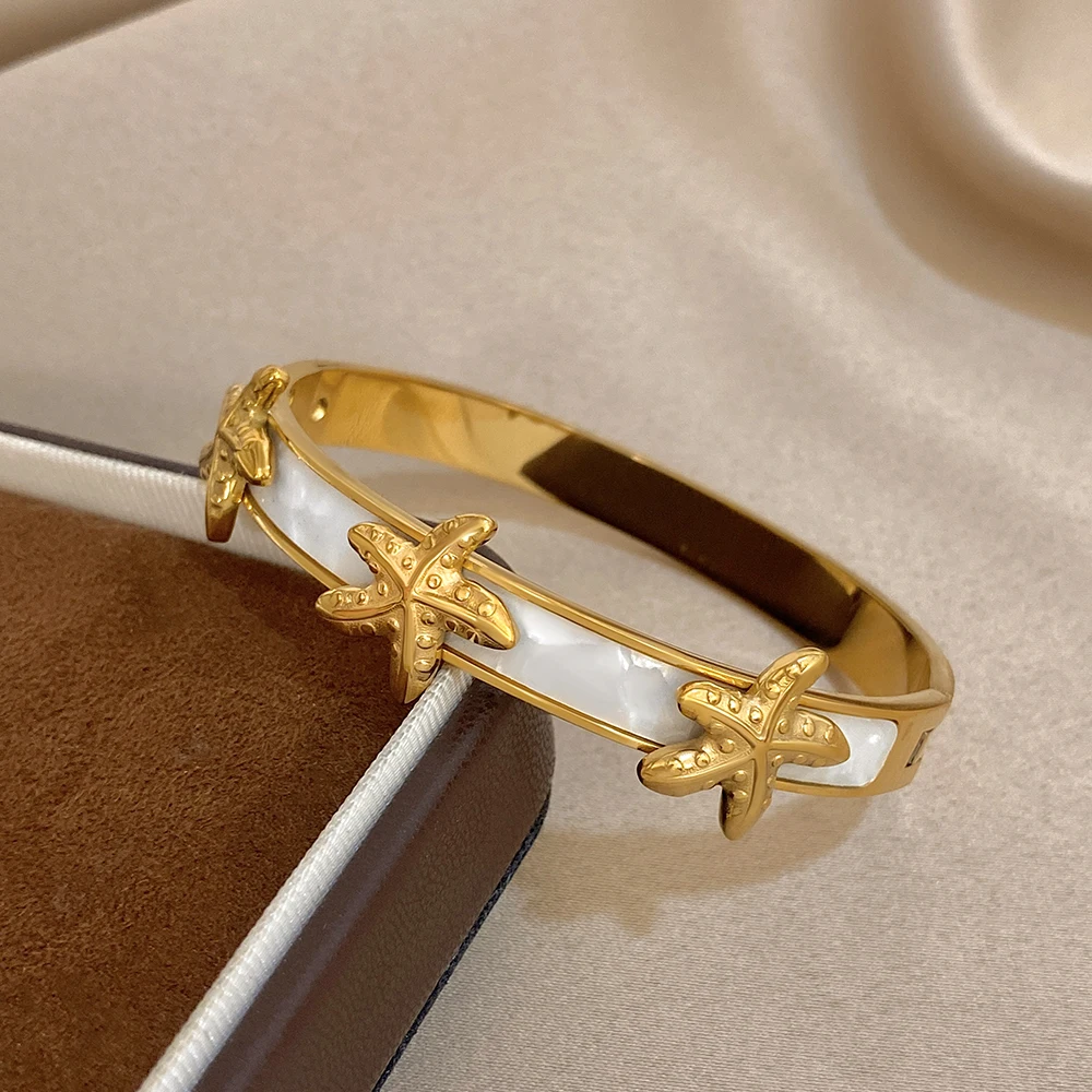 Flashbuy نمط جديد الذهب اللون خمر نجم البحر سحر قذائف الفولاذ المقاوم للصدأ أساور سوار للنساء تكويم المعصم مجوهرات #3