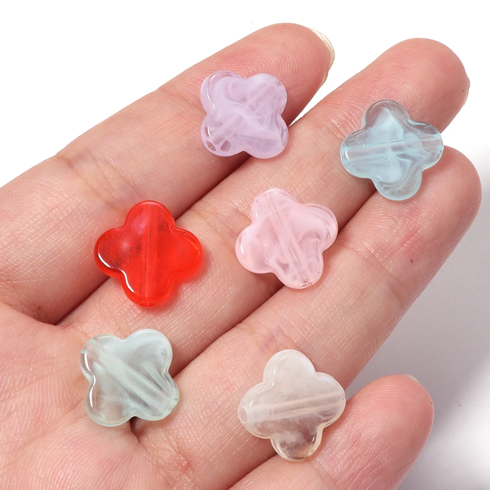 100 Stück/Lot Bunte vierblättrige Kleeblatt-Acrylperlen, flache Glücks-Kleeblatt-Perlen, lose Abstandsperlen für die Schmuckherstellung, DIY-Halskette, Armband – Detail 6