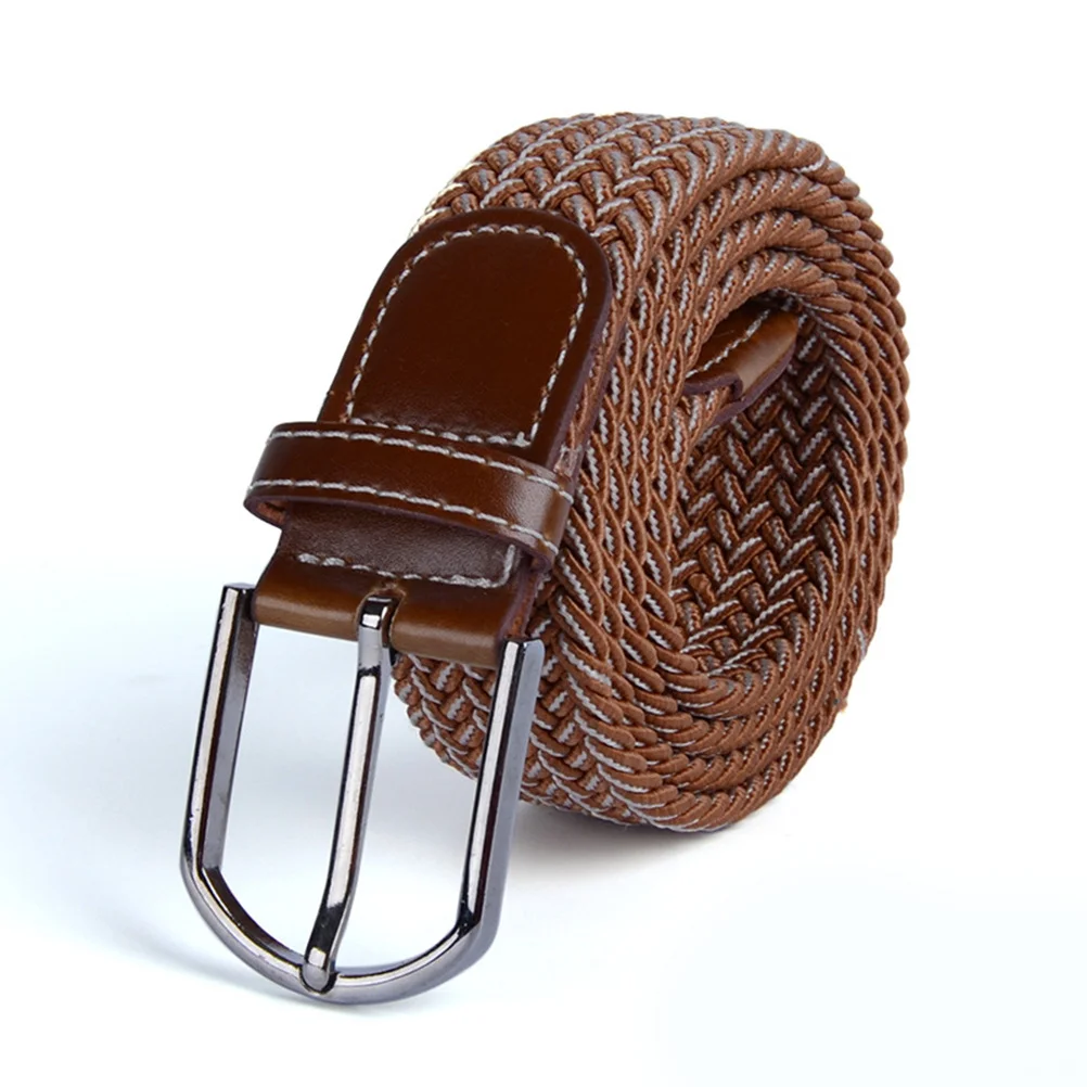 Gevlochten stretchriem, elastische verstelbare tailleband zonder gaten, voor heren, dames, PU-tip, geweven stof, casual riem, kaki