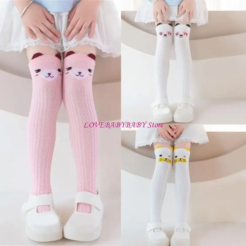 

Breathable Baby Knee Length Socks Solid Color Girls Cartoon Socks for Daily Wear 4XBC