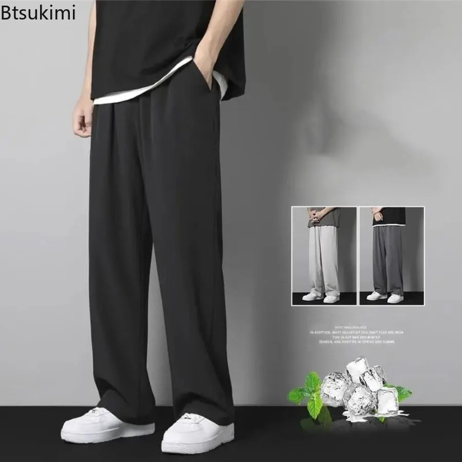 

Summer Casual Joggers Sweatpants for Men Quick Drying Loose Straight Trousers Daily Versatile Men Breathable Ice Silk Long Pants