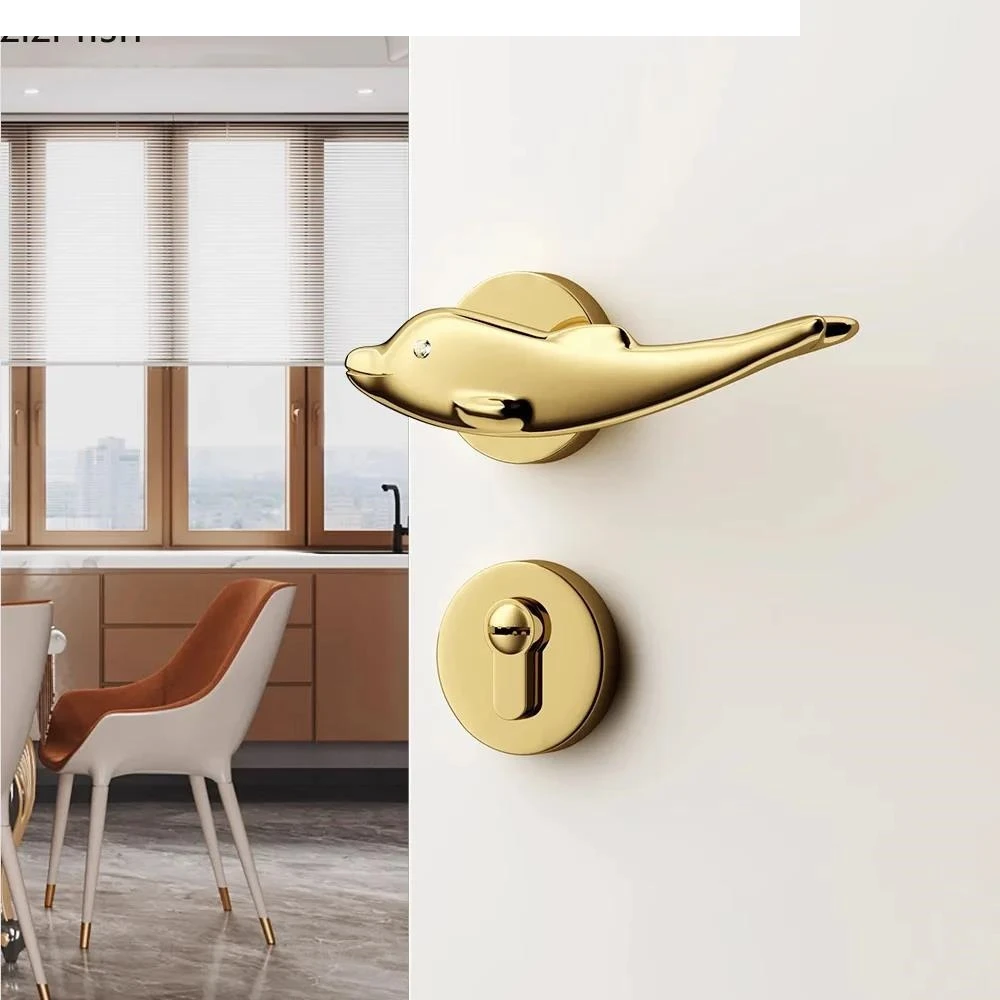 Golden Dolphin Door Lock Children's Room Locks Cute Handle Mute Home Security Hardware Accessories