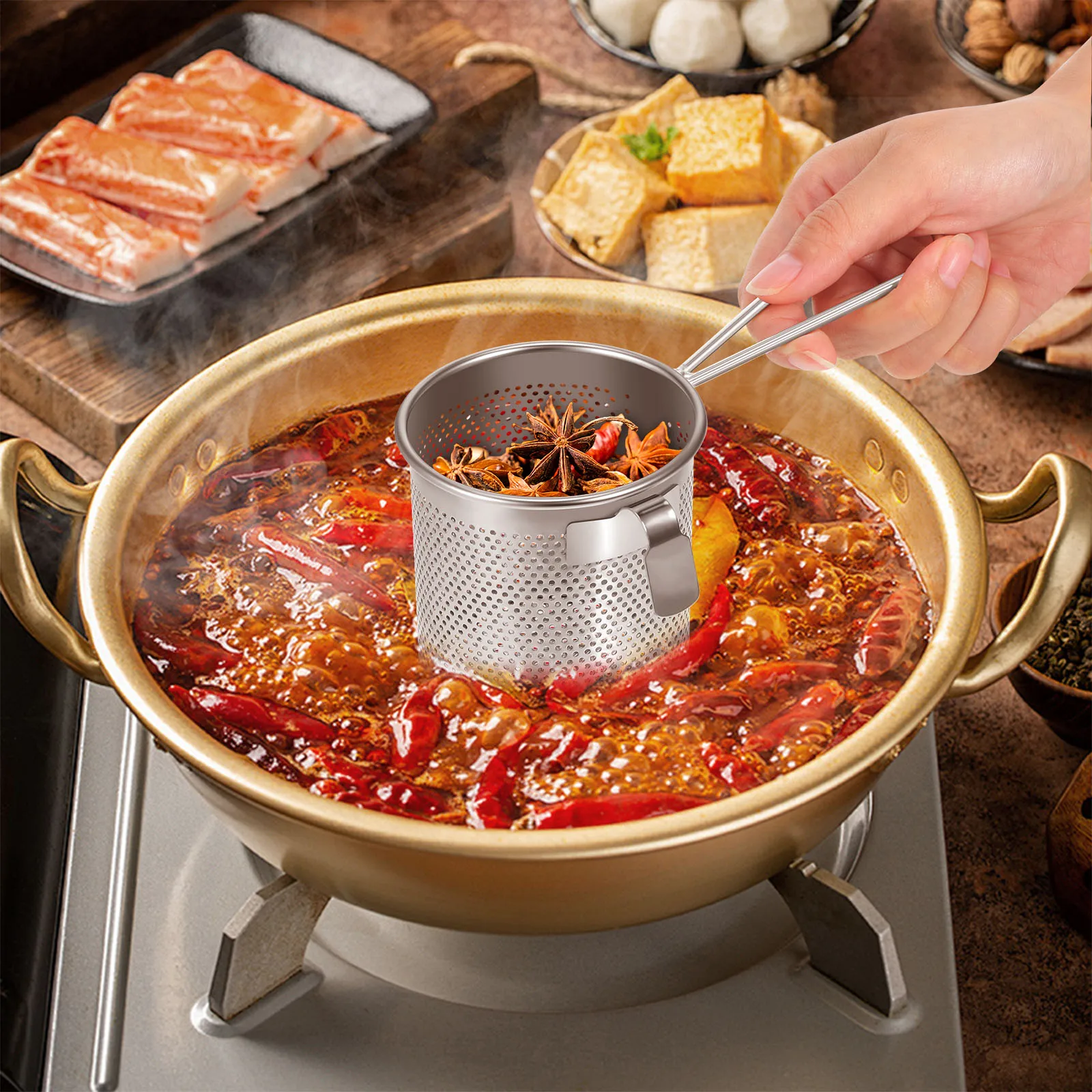 

Hot Pot Separating Colander Side Hanging Mesh Net Colander For Home Restaurant Kitchen Easy Clean Convenient Tool