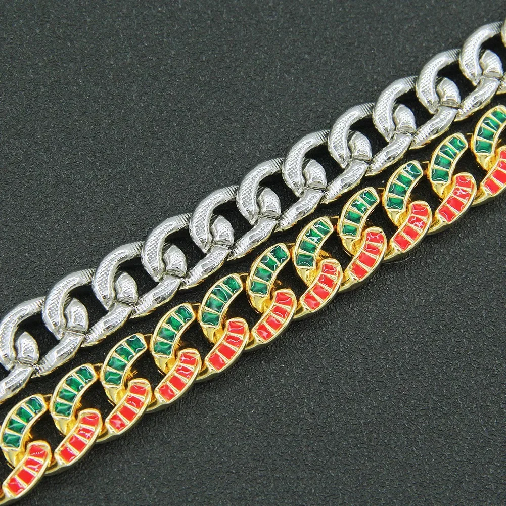 Luxury Dog Collar Cuban Chain Harness Metal With Red Green Diamond 15mm German Shepherd Big Dogs Chains Accessories Pet Items