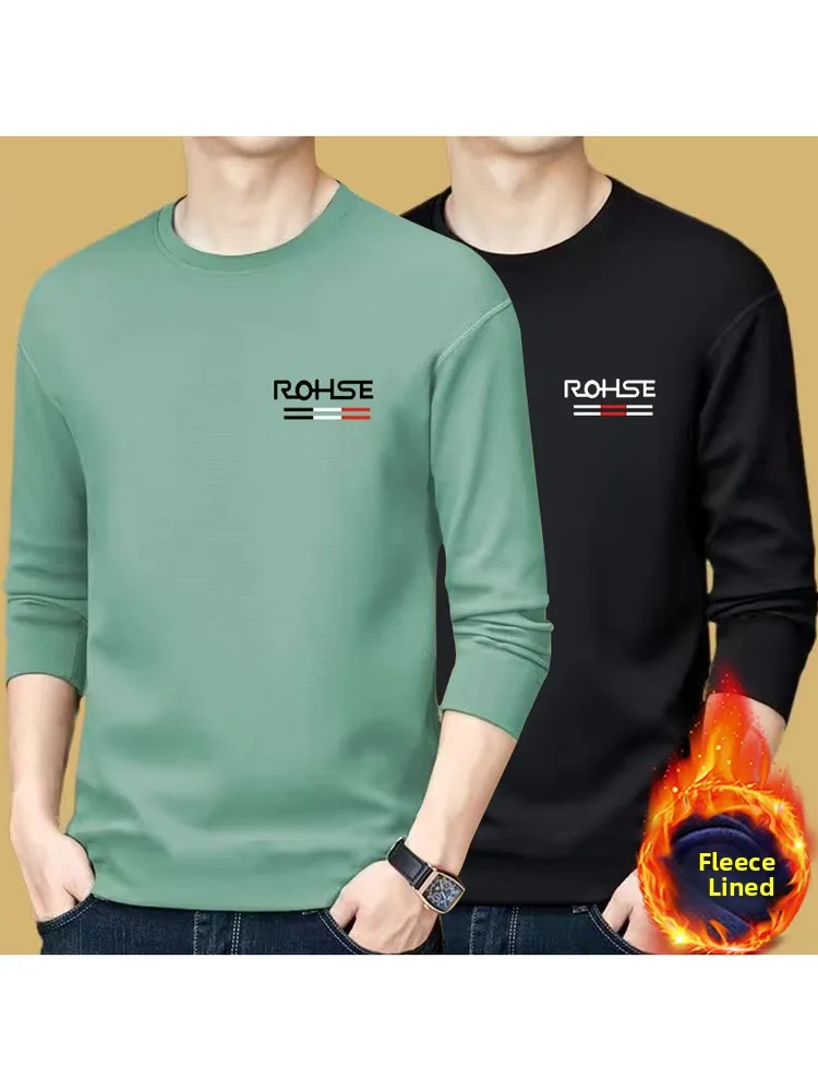 Men's Thickened Fleece Long Sleeve Thermal T-Shirt Inner Wear Base Shirt Autumn Winter Fashionable Casual round Neck Top