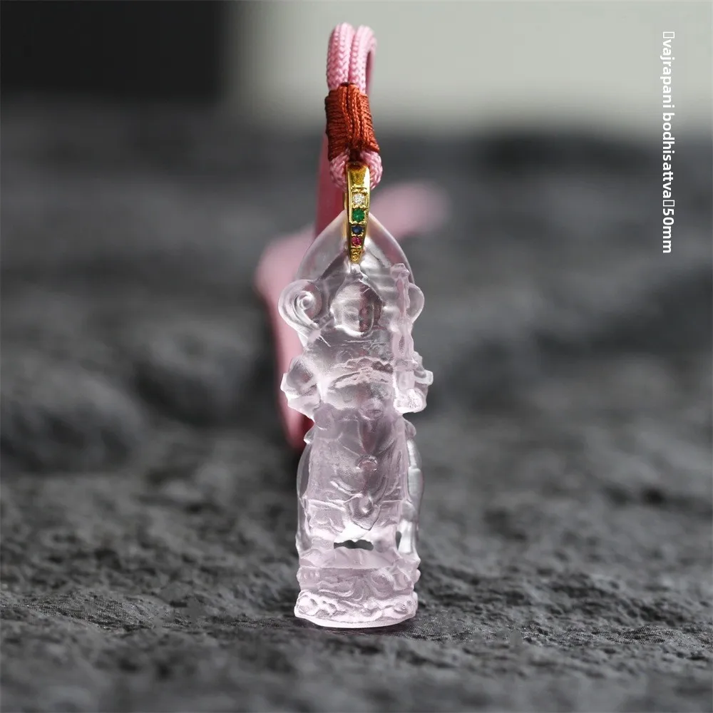 Carved Chinese Style Weituo Bodhisattva Clear Liuli Pendant Lucky Blessing Guard Amulet Necklace For Men Women Nice Jewelry Gift