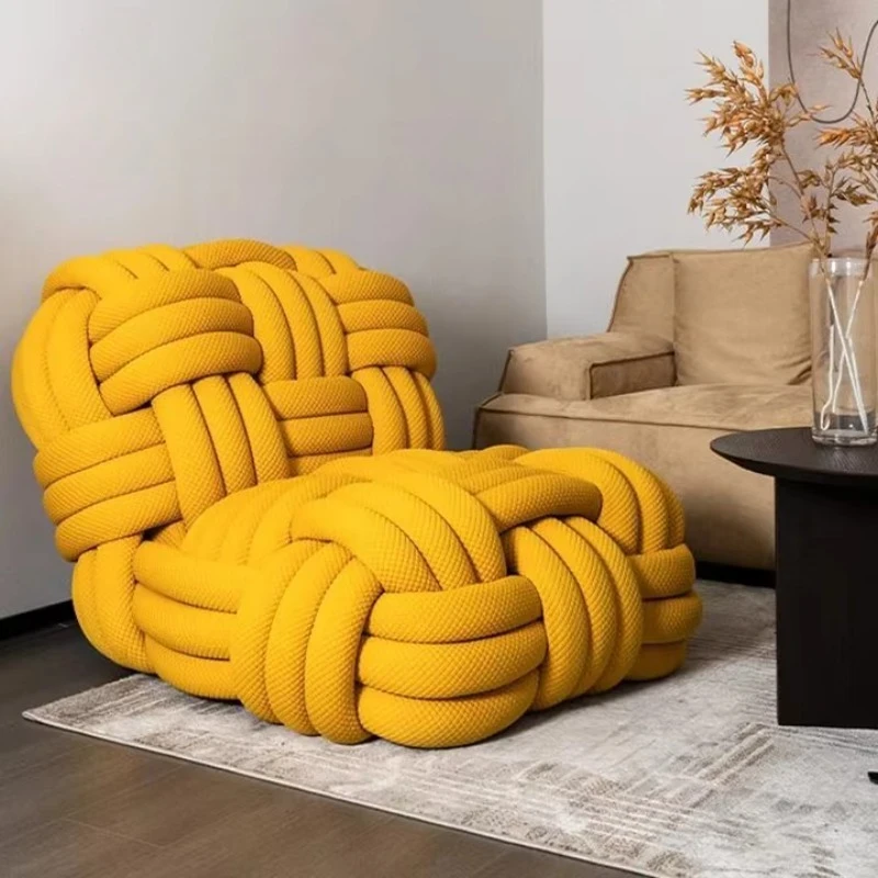 

Nordic Kintty Knot Woven Sofa Chair for Living Room Bedroom Designer Knitted Chair Personality Lazy Chair