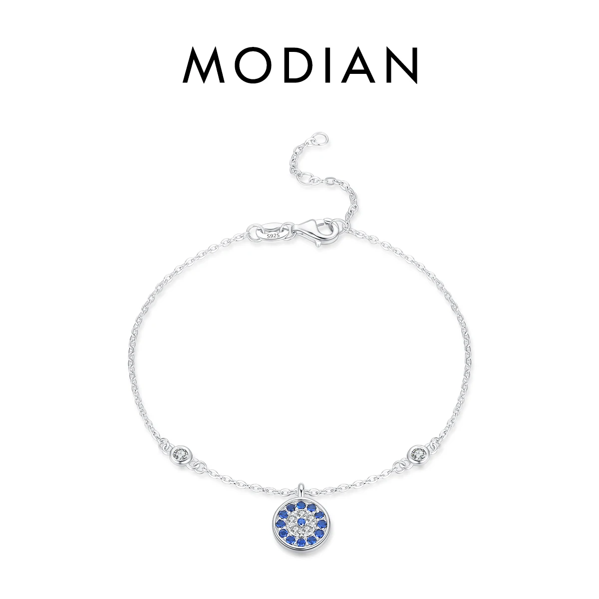 MODIAN Armband aus reinem 925er-Sterlingsilber, luxuriös, türkisfarbene blaue Augen, klarer kubischer Zirkon, Kristall-Gliederkette, für Damen, edler Schmuck