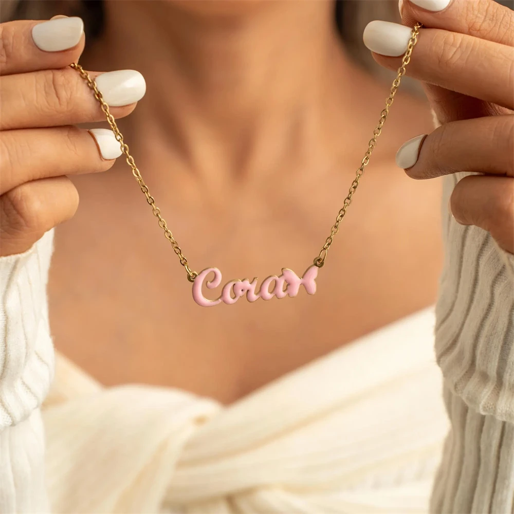 

Custom Color Outline Name Necklace Personalized Stainless Steel 18k Gold Name Necklace Children's Necklace Birthday Gift for Her