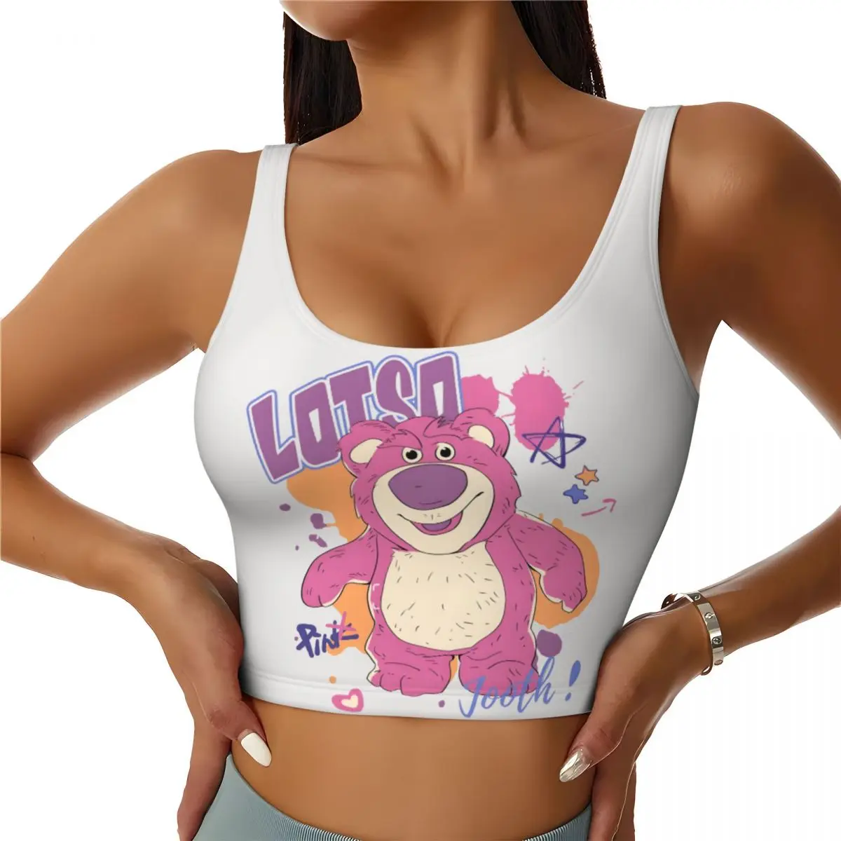 

Пользовательский спортивный бюстгальтер Lotso Huggin Bear в стиле аниме, женский ударопрочный укороченный топ для тренировок и йоги