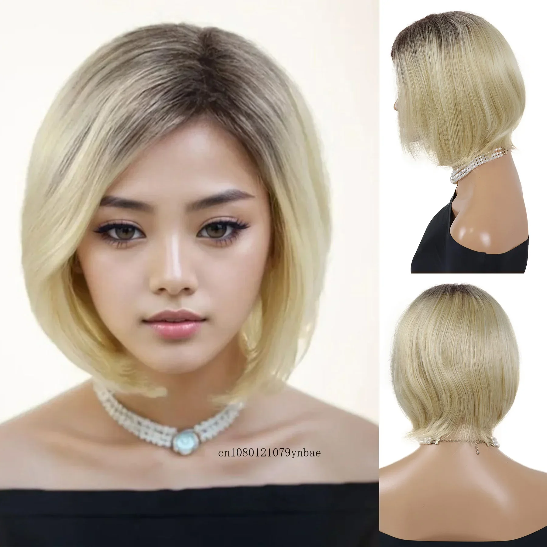 

Natural Synthetic Hair Short Bob Wig for Women Blonde Wigs with Side Bangs Daily Costume Cosplay Party Halloween Heat Resistant