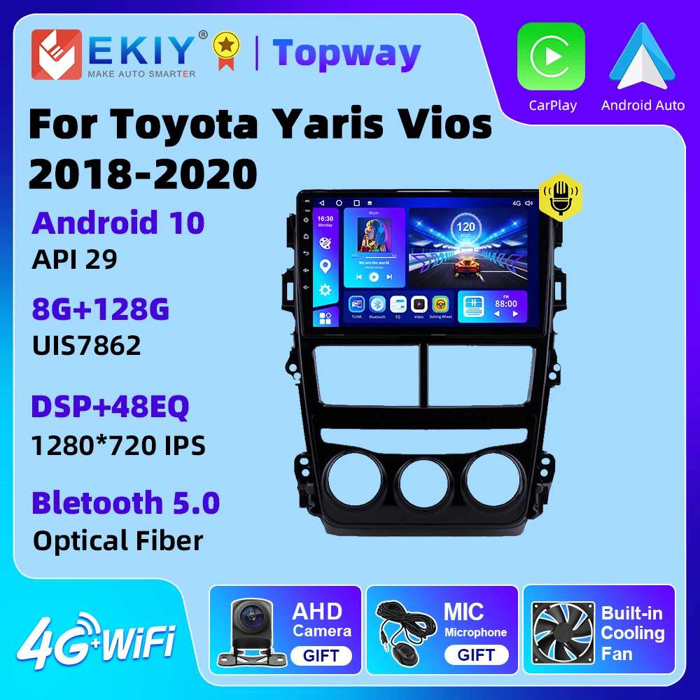 

Автомагнитола EKIY, мультимедийный плеер для Toyota Vios Yaris 2018, 2019, 2020, GPS-навигация, мультимедиа, 2 Din, Android 10, DSP, без DVD