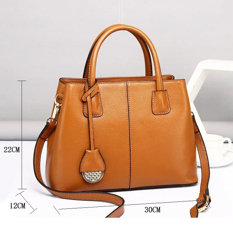 2023 New Women Genuine Leather Handbag Moms Large Capacity Tote Shoulder Bag For Female Solid Color Lady Crossbody Messenger