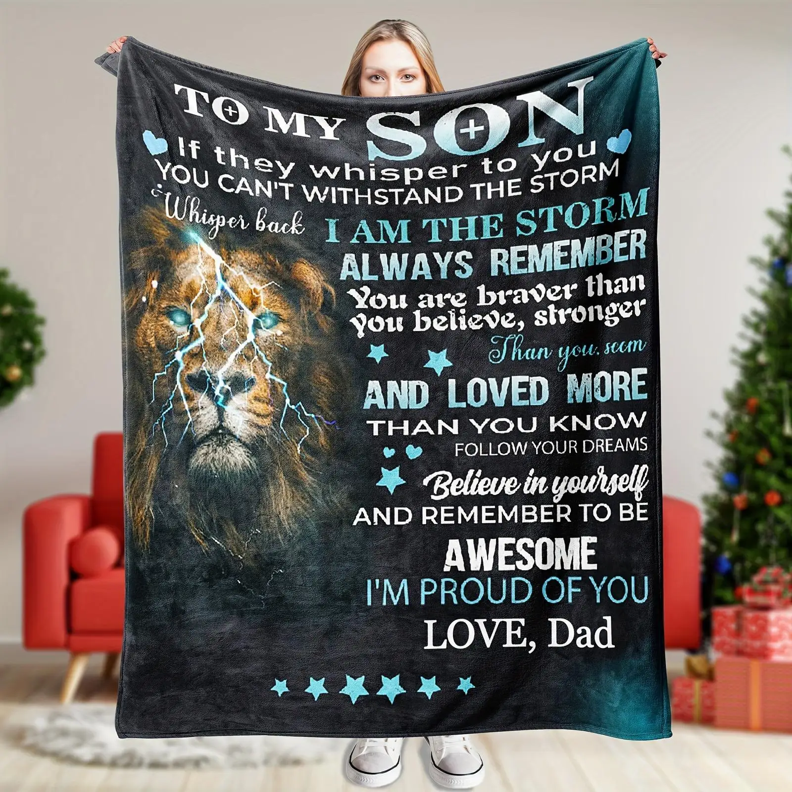 Lion Blanket Birthday Gift for My Son Used for Bed Office Sofa Air Conditioning Travel Dad's Love and Encouragement for Son