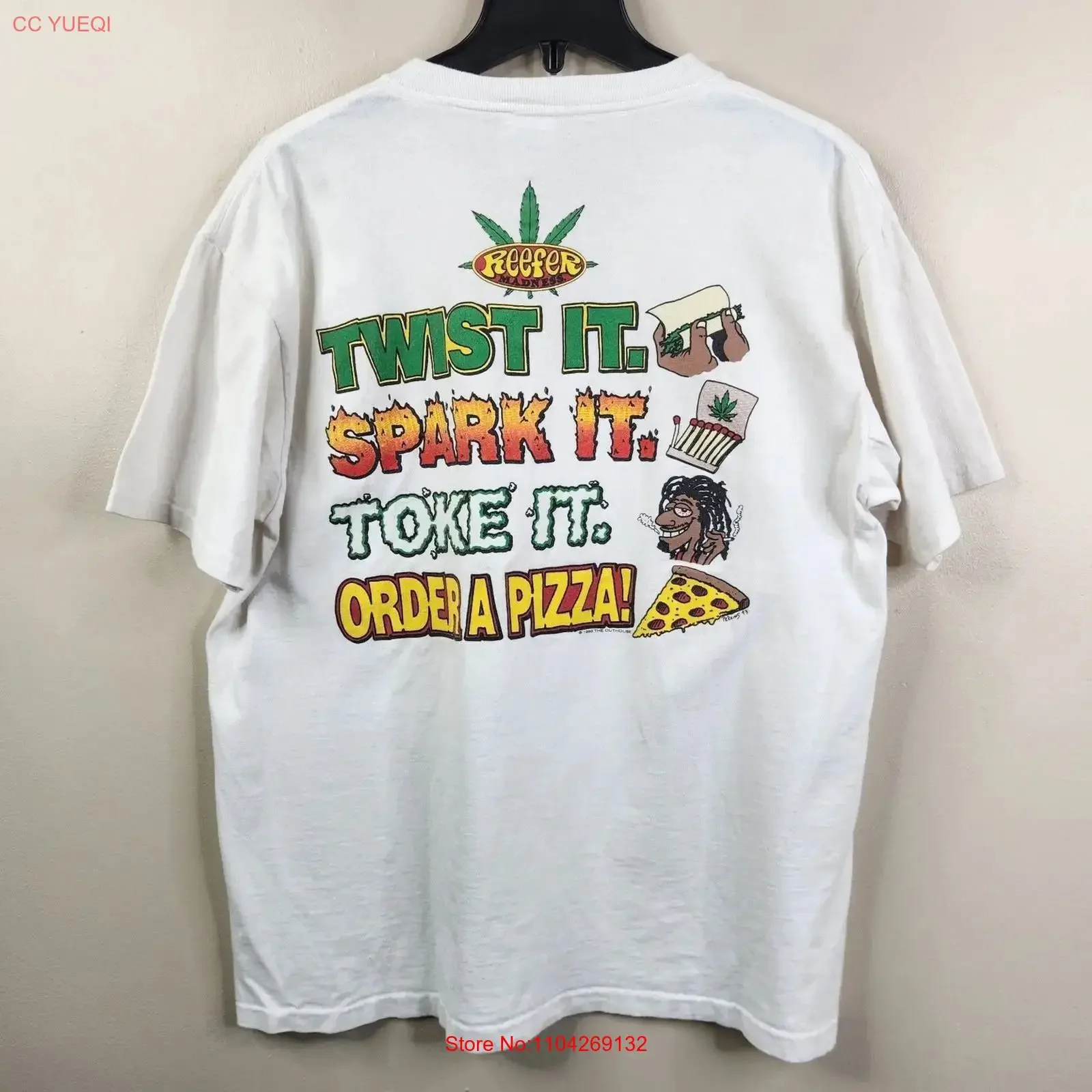 Outhouse Designs Vintage 1993 Reefer Madness Twist It Spark Toke SS T Shirt L vintage Washed designer clothes Stretched