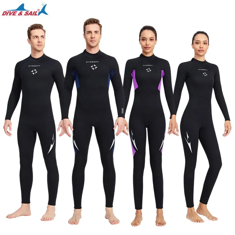 

3MM Neoprene Onepiece Wetsuit Super Elastic Men Women Long Back Zipper Cold-Proof Surf Swimming Couple Suit Underwater Warm Suit