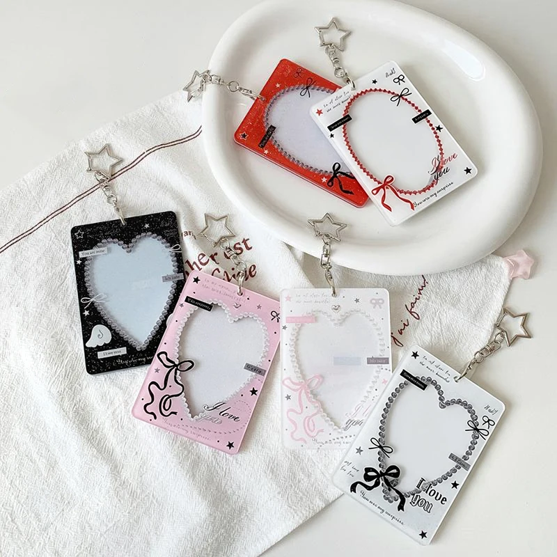 Herzförmiger Photocard-Halter mit Stern-Schlüsselanhänger, Niedlicher Spitzenrahmen, Ausweishülle, Kpop-Photocard-Schutzhülle, Taschenanhänger, Geschenk für Fans – Detail 7