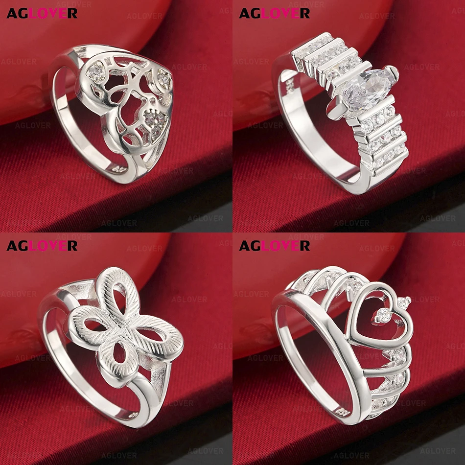 

AGLOVER 925 Sterling Silver 7-10# Oval Zircon Ring Retro Fashion Holiday Gift Jewelry