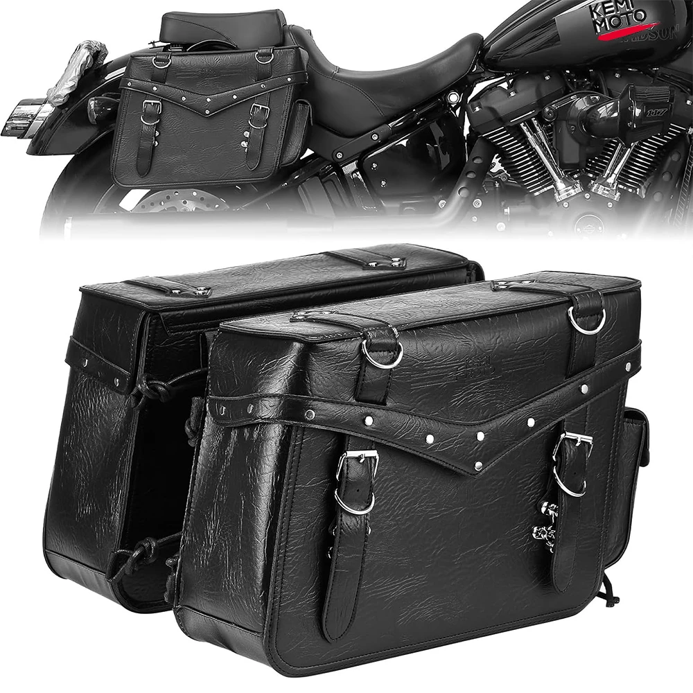 

Motorcycle Saddlebag Heavy Duty 30L PU Leather Luggage Throw Over Saddle Bags for Sportster Softail Dyna Road King V-star Shadow